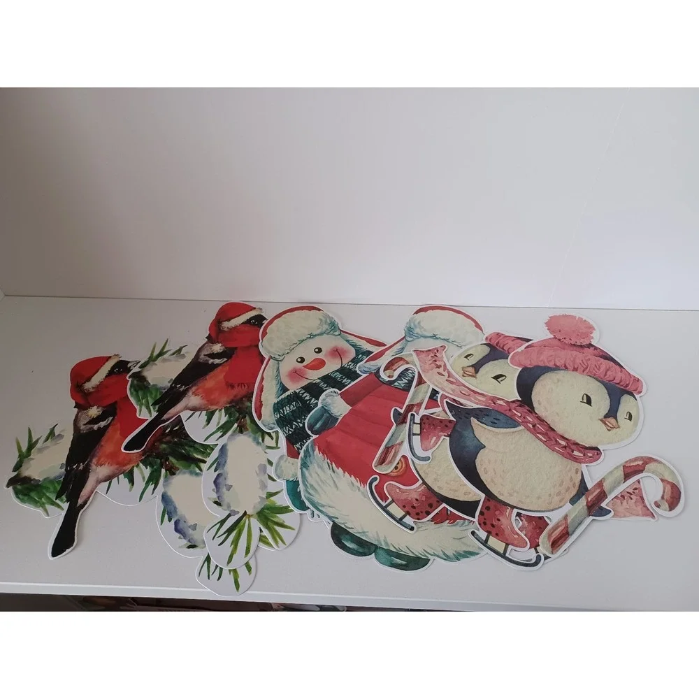 Vintage Looking Christmas Seasonal Holiday Wall Art Set of Six Decorations